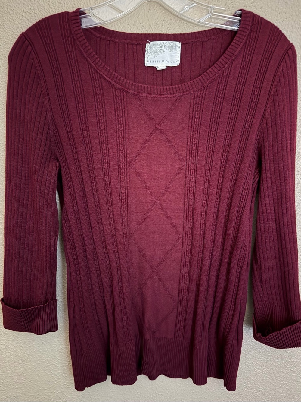Debbie Morgan Women's Ribbed Scoop Neck Sweater - Burgundy